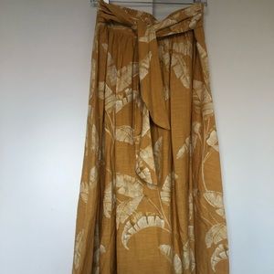 Yellow banana leaf midi skirt